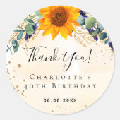 Zonnebloem Eucalyptus glitter dank u Ronde Sticker (Voorkant)