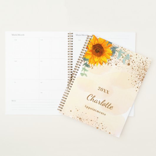 Zonnebloem eucalyptus glitter goud monogram 2026 planner (Display)