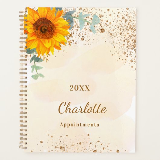 Zonnebloem eucalyptus glitter goud monogram 2026 planner (Voorkant)