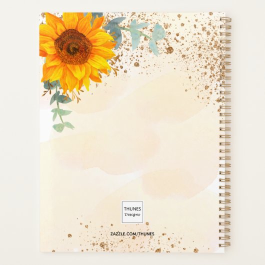 Zonnebloem eucalyptus glitter goud monogram 2026 planner (Achterkant)