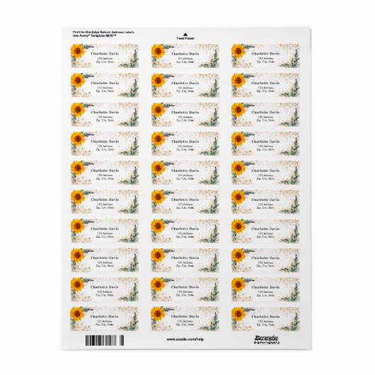 Zonnebloem eucalyptus glitterspoeder retouradres  etiket (Full Sheet)