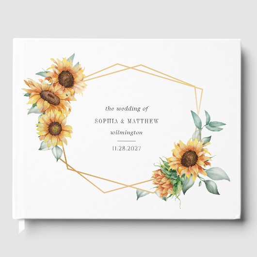Zonnebloem Eucalyptus Gold Geometric Floral Weddin Gastenboek (Voorkant)