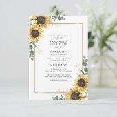 Zonnebloem Eucalyptus Gold Geometric Floral Weddin Kaart (Staand voorkant)