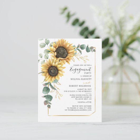 Zonnebloem Eucalyptus Gold Geometric Verloving Uitnodiging Briefkaart (Staand voorkant)