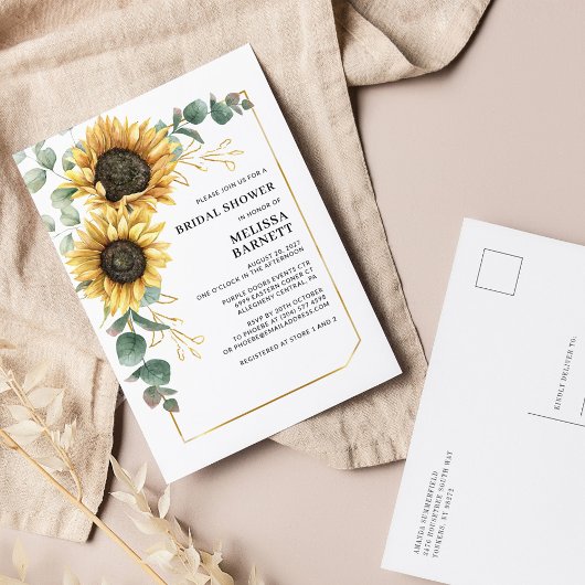 Zonnebloem Eucalyptus Gold Lijst Vrijgezellenfeest Uitnodiging Briefkaart