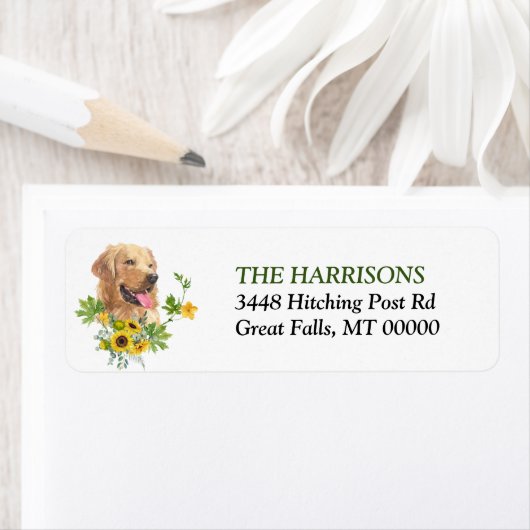 Zonnebloem Eucalyptus Goud Retriever Hond Etiket (Insitu)