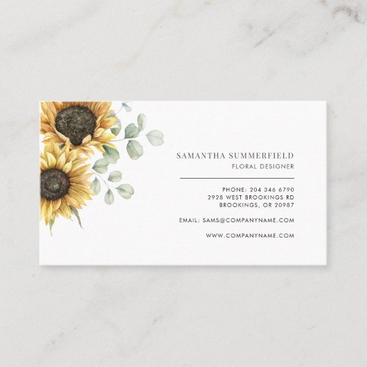 Zonnebloem Eucalyptus Greenery Florist Visitekaartje (Voorkant)