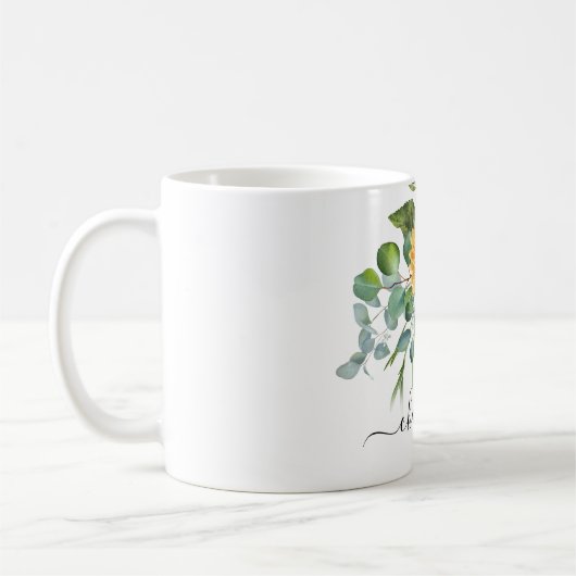 Zonnebloem Eucalyptus greenery name script Koffiemok (Links)