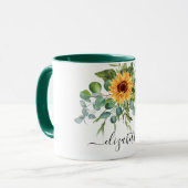 Zonnebloem Eucalyptus greenery name script Mok (Voorkant links)