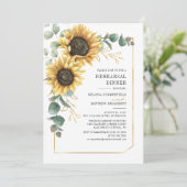 Zonnebloem Eucalyptus Greenery Rehearsal Dinner Kaart (Staand voorkant)
