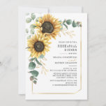 Zonnebloem Eucalyptus Greenery Rehearsal Dinner Kaart<br><div class="desc">Creëer een moderne Sunflower Floral Wedding Rehearsal Dinner-uitnodigingskaart met deze schattige sjabloon met prachtige rustige floral bouquet,  geometrisch goudeffect-lijst,  met moderne eenvoudige typografie. TIP: Overeenkomende trouwsuite-kaarten zoals RSVP,  trouwprogramma's,  banners,  tapestry,  cadeaubonnen,  labels,  borden en andere bruiloft-keepsakes en -godies zijn beschikbaar in het collectie hieronder met dit ontwerp.</div>