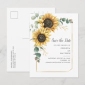 Zonnebloem Eucalyptus Greenery Save the Date Aankondigingskaart (Voorkant / Achterkant)