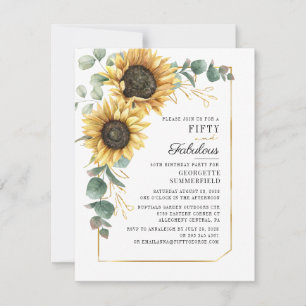 Zonnebloem Eucalyptus Greenery Script 50th Birthda Kaart
