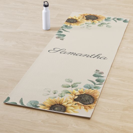 Zonnebloem Eucalyptus Greenery Script Floral Yogamat (In situ)