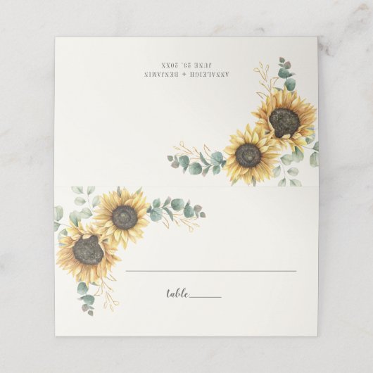 Zonnebloem Eucalyptus Greenery Script Weduwtabel Plaatskaartje (Buitenkant ongevouwen)