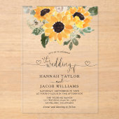 Zonnebloem Eucalyptus Greenery Wedding Acryl Uitnodigingen (Voorkant)