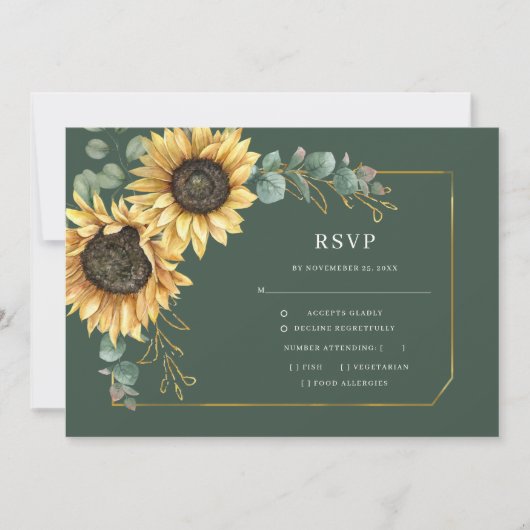 Zonnebloem Eucalyptus Greenery Wedding RSVP Kaart (Voorkant)
