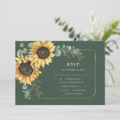 Zonnebloem Eucalyptus Greenery Wedding RSVP Kaart (Staand voorkant)