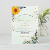 Zonnebloem Eucalyptus groen rustieke bruiloft Kaart (Staand voorkant)