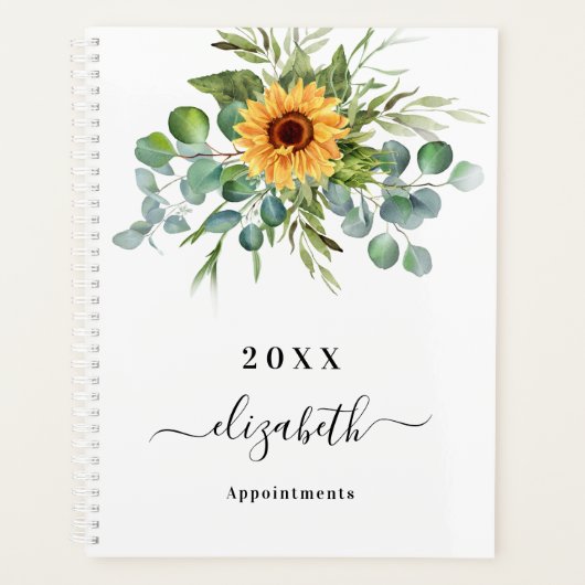 Zonnebloem eucalyptus groen script naam planner (Voorkant)