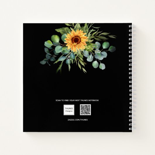 Zonnebloem eucalyptus groen script naam zwart notitieboek (Achterkant)