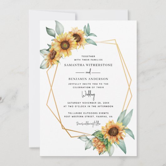 Zonnebloem Eucalyptus groen Waterverf bruiloft Kaart (Voorkant)