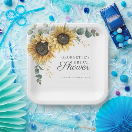 Zonnebloem Eucalyptus Groene Bruiloftsborrel Papieren Bordje (Feest)