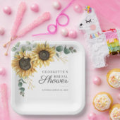 Zonnebloem Eucalyptus Groene Bruiloftsborrel Papieren Bordje (Feest)