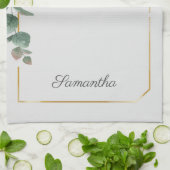 Zonnebloem Eucalyptus Groene Script Persoonlijk Theedoek (Gevouwen)