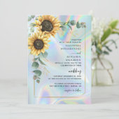 Zonnebloem Eucalyptus Holografische QR-code Trouwd Kaart (Staand voorkant)