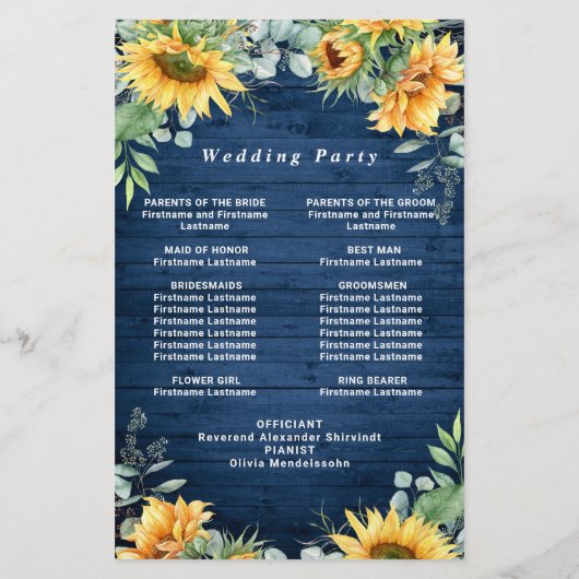 Zonnebloem Eucalyptus Huwelijksceremonie Programma (Achterkant)