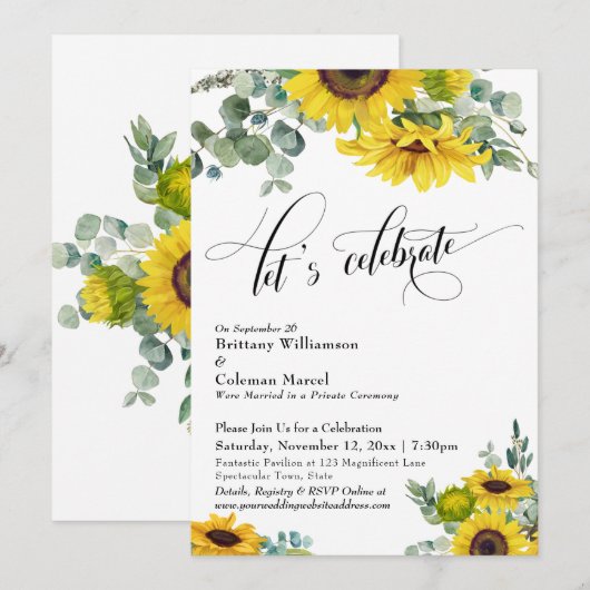 Zonnebloem Eucalyptus Laten we de receptie vieren Kaart (Voorkant / Achterkant)