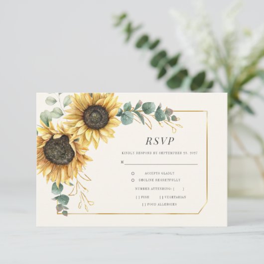 Zonnebloem Eucalyptus Leaves Greenery RSVP (Staand voorkant)