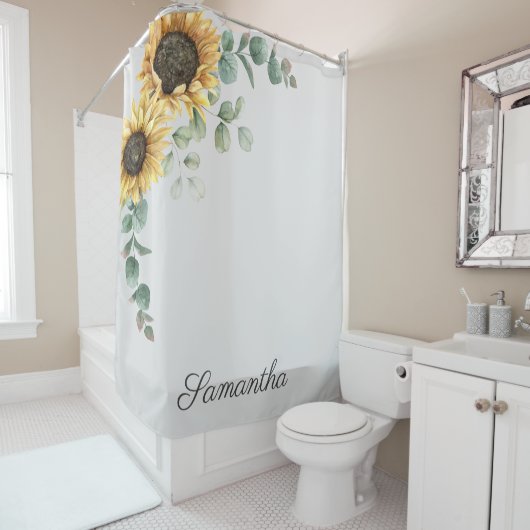 Zonnebloem Eucalyptus Leaves Script Monogram Douchegordijn (In situ)