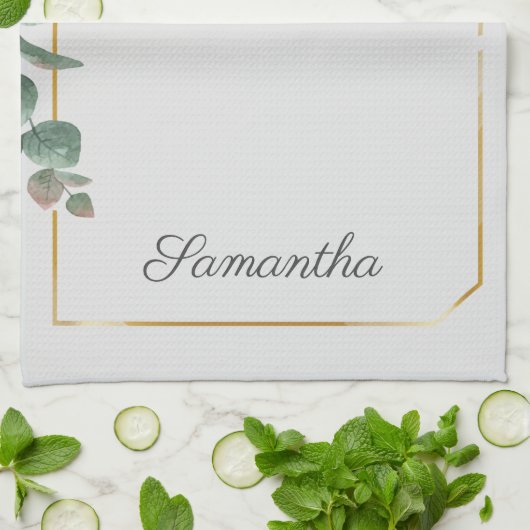 Zonnebloem Eucalyptus Leaves Script Monogram Theedoek (Gevouwen)