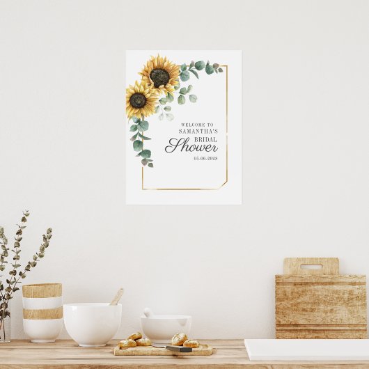 Zonnebloem Eucalyptus Leaves Script Vrijgezellenfe Poster (Keuken)