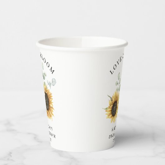 Zonnebloem Eucalyptus Liefde in Bloei Bruidsdiner Papieren Bekers (Links)