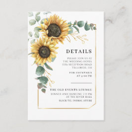 Zonnebloem Eucalyptus loof bruiloft details Informatiekaartje