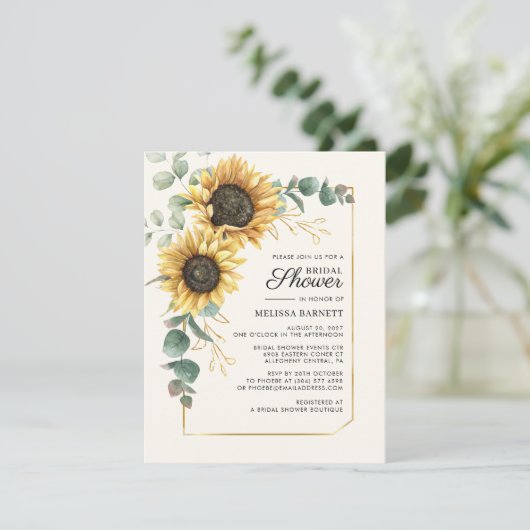 Zonnebloem Eucalyptus loof Vrijgezellenfeest Kaart (Staand voorkant)