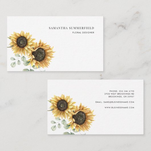 Zonnebloem Eucalyptus minimalistische bloemist Visitekaartje (Voorkant / Achterkant)