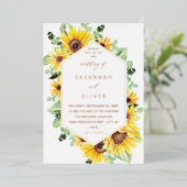 Zonnebloem & Eucalyptus MOD Bloem Bruiloft Folie Uitnodiging (Staand Voorkant)
