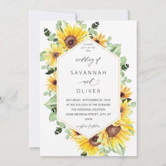 Zonnebloem & Eucalyptus MOD Bloem Bruiloft Kaart (Voorkant)
