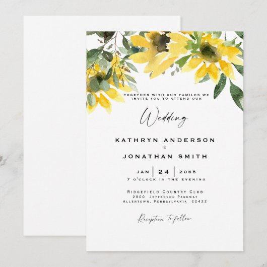 Zonnebloem eucalyptus moderne bruiloft geen ouders kaart (Voorkant / Achterkant)