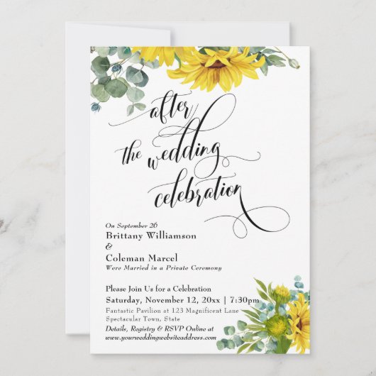 Zonnebloem Eucalyptus Na de Trouwfeestviering Kaart (Voorkant)
