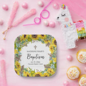 Zonnebloem Eucalyptus Palm Boho Square Doop Papieren Bordje (Feest)