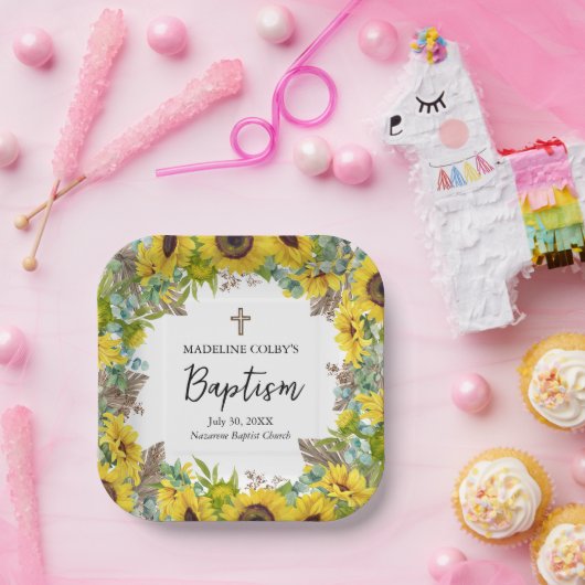 Zonnebloem Eucalyptus Palm Boho Square Doop Papieren Bordje (Feest)