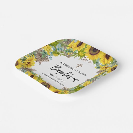 Zonnebloem Eucalyptus Palm Boho Square Doop Papieren Bordje (Gebogen)