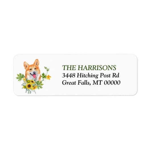 Zonnebloem Eucalyptus Pembroke Welsh Corgi Dog Etiket (Voorkant)