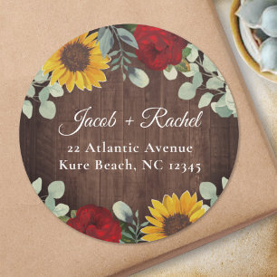 Zonnebloem Eucalyptus Red Rose Wood Weddenschap Ronde Sticker