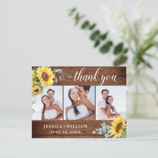 Zonnebloem Eucalyptus Rustic Hartelijk dank 3 FOTO Briefkaart (Staand voorkant)